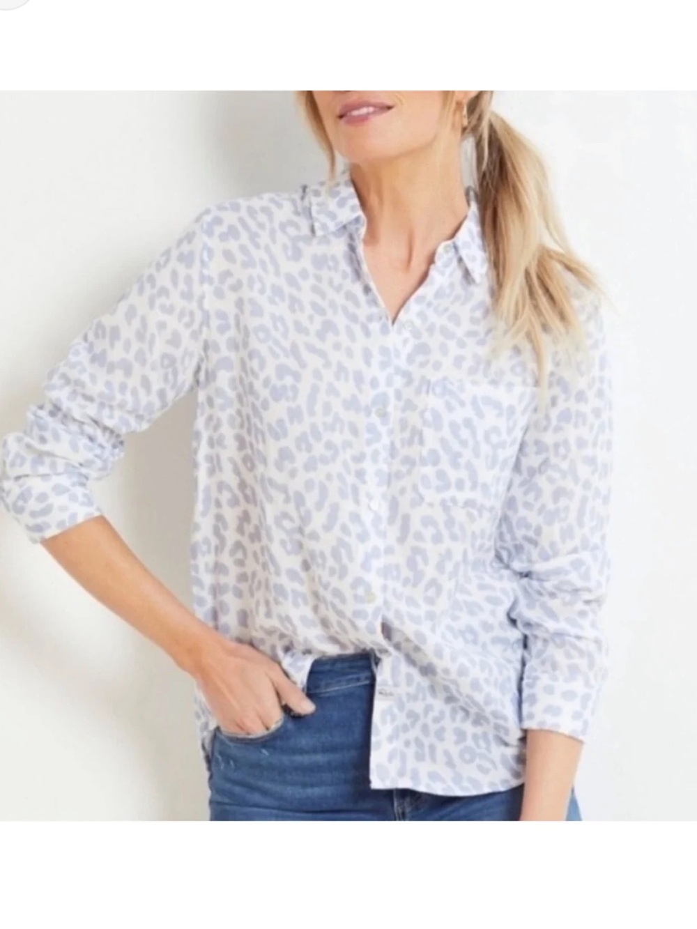 Rails White and Light Gray Leopard Print Button-Down Shirt